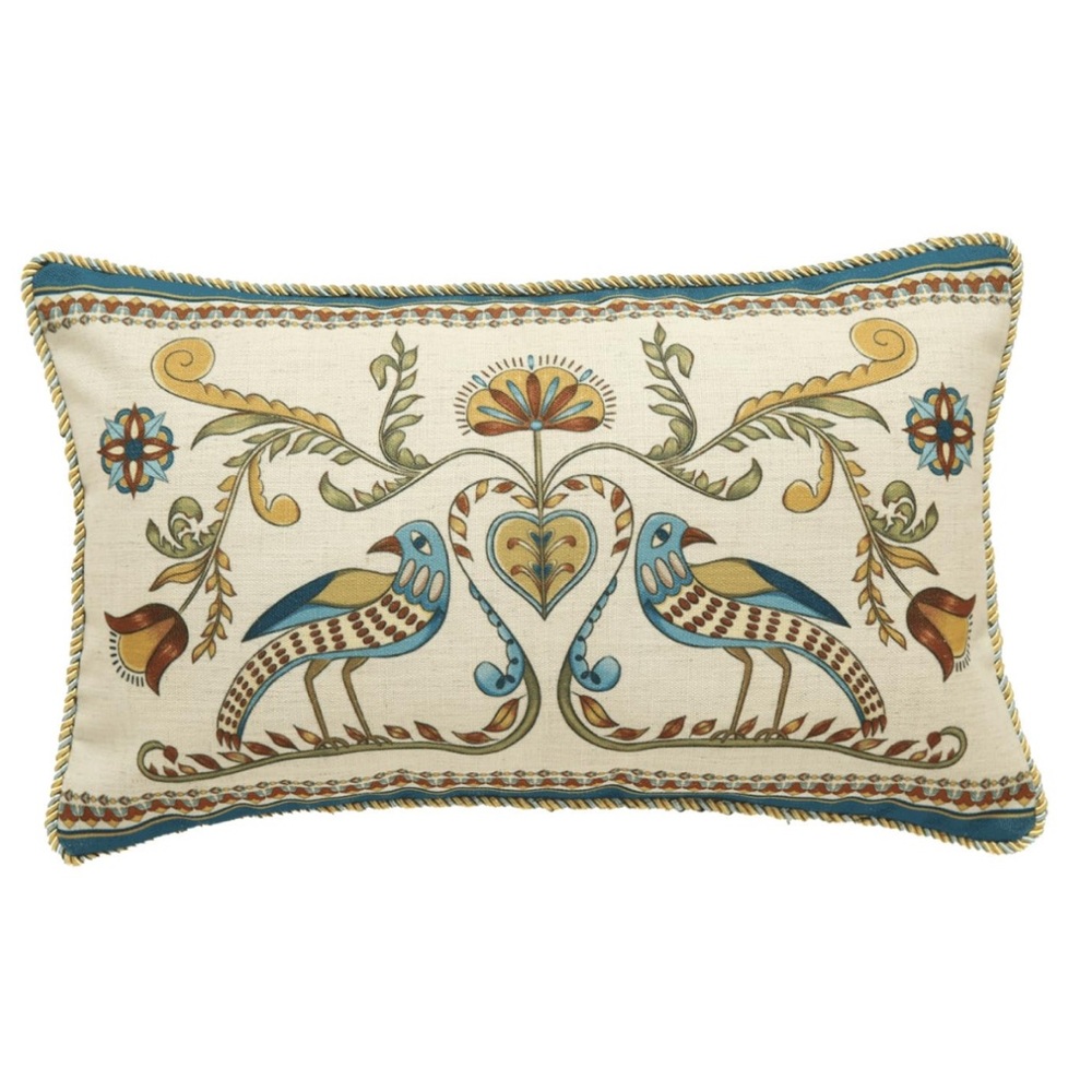 Farmhouse Blue Linen with Birds Rectangular Accent Throw Pillow Cover-1 Count